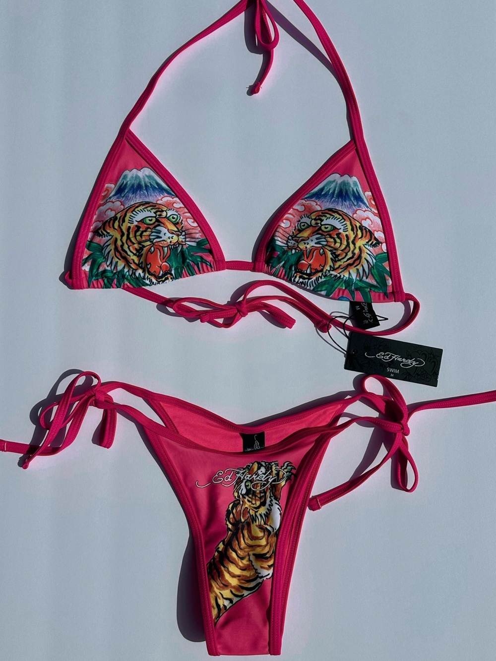Ed Hardy Hot Pink Tiger Print Triangle Bikini
